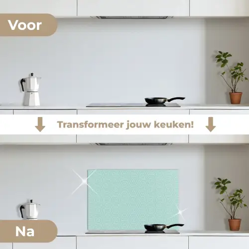 Turquoise - Patroon - Lijnen keuken achterwand spatscherm klein 900 -voor_na_NL