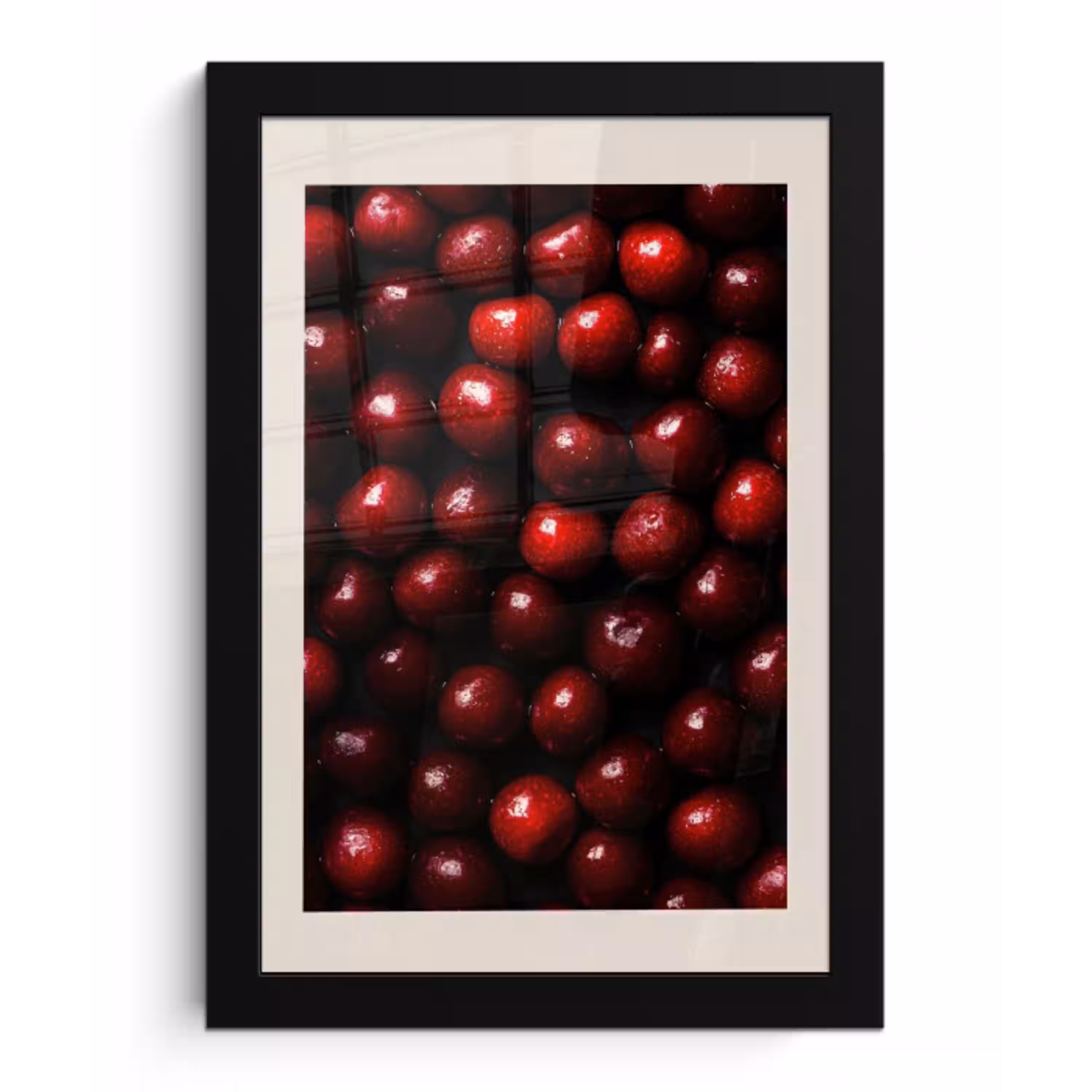 Kersen - Rood fotolijst zwart zonder passe partout klein -3d