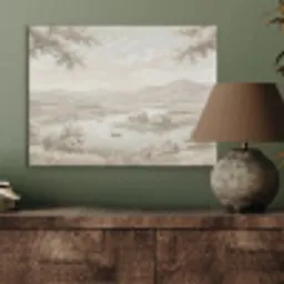 Rivierlandschap - Bergen - Natuur - Vintage - Beige PET vilt klein -sfeer2
