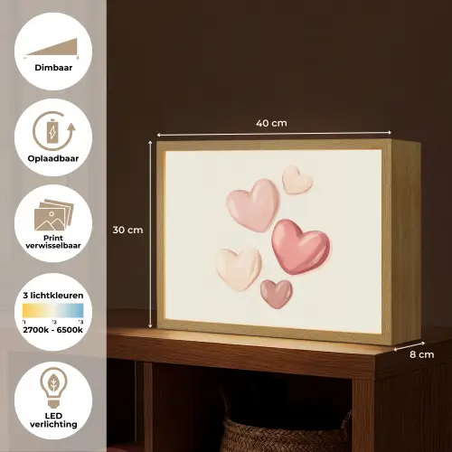 Harten - Rood - Roze - Zwevend Light Box met batterij (Wandlamp kind) middel -USP_websiteoverzichtNL