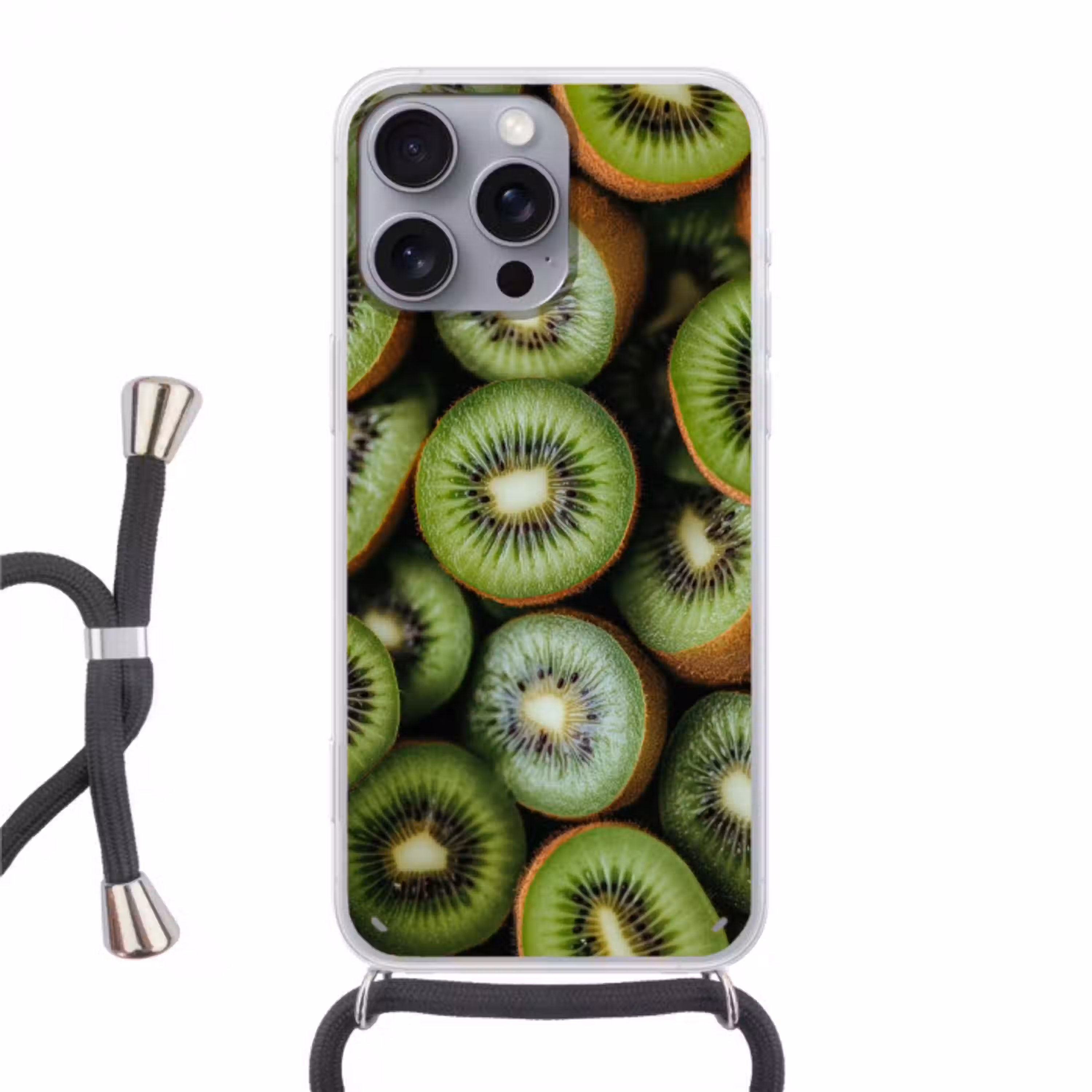 Kiwi - Fruit - Groen Hoesje iPhone 16 Pro Max met koord klein -3d