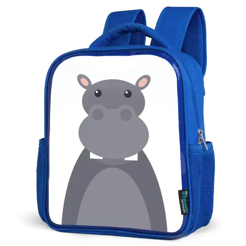 Dierenportret - Nijlpaard - grijs Kinderrugzak - Blauw middel -schuin