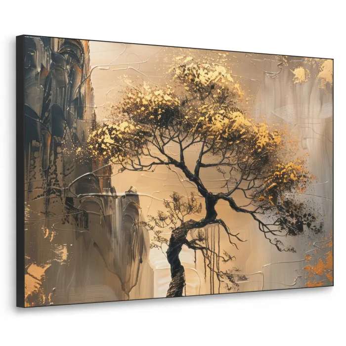 Boom - Goud - Landschap - Verf Textielframe zwart klein -3d