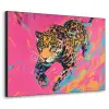 Luipaard - Roze - Oranje - Blauw - Verf Textielframe zwart klein -3d