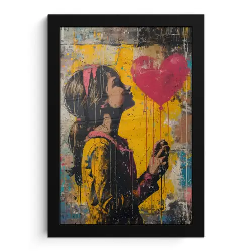 Graffiti - Meisje - Ballon - Street art fotolijst zwart zonder passe partout klein -3d