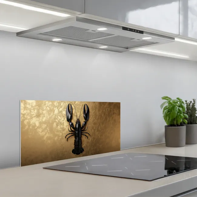 Kreeft - Zwart - Goud - Luxe keuken achterwand spatscherm klein -3d_schuin