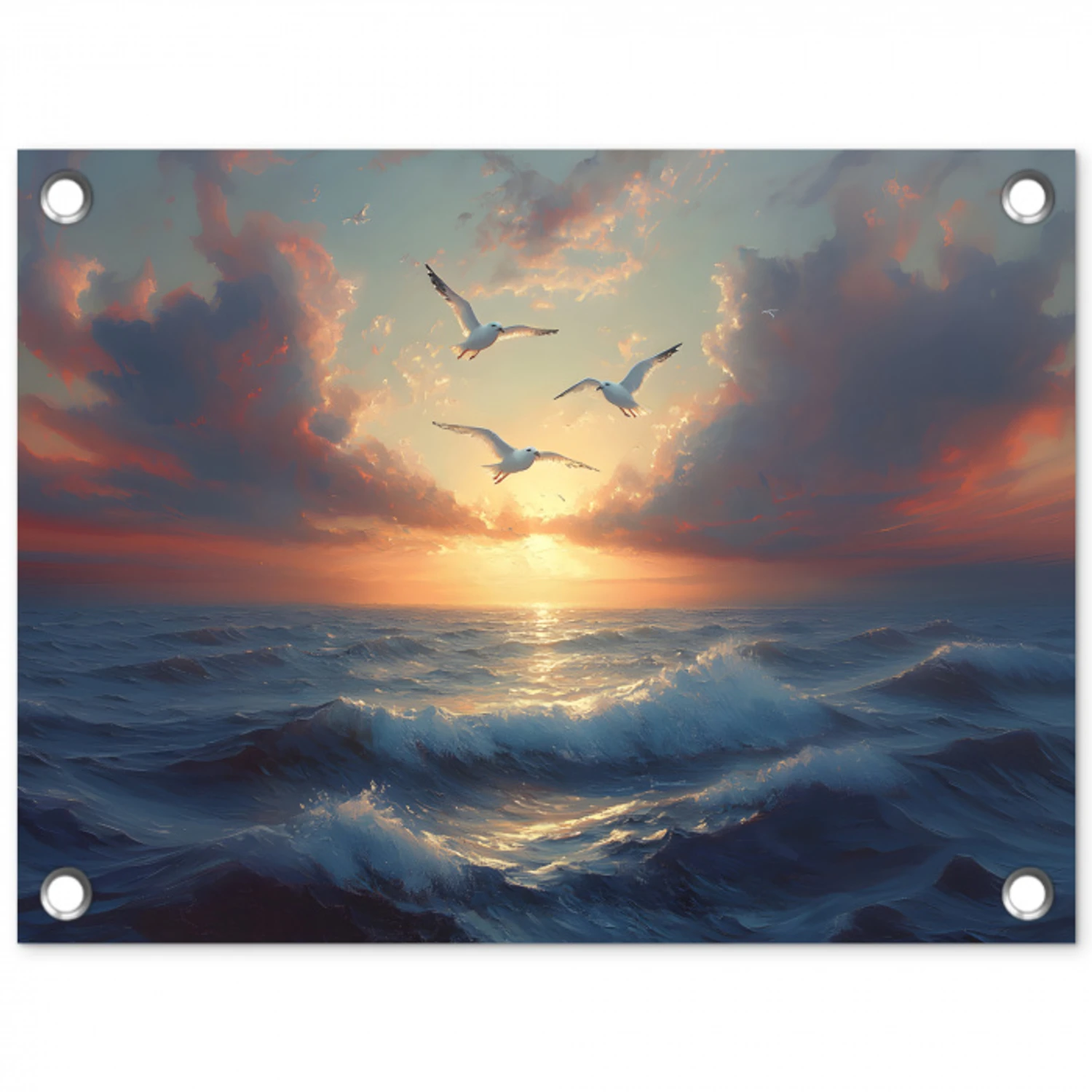 Meeuwen - Zonsondergang - Zee - Wolken tuinposter los doek klein -3d