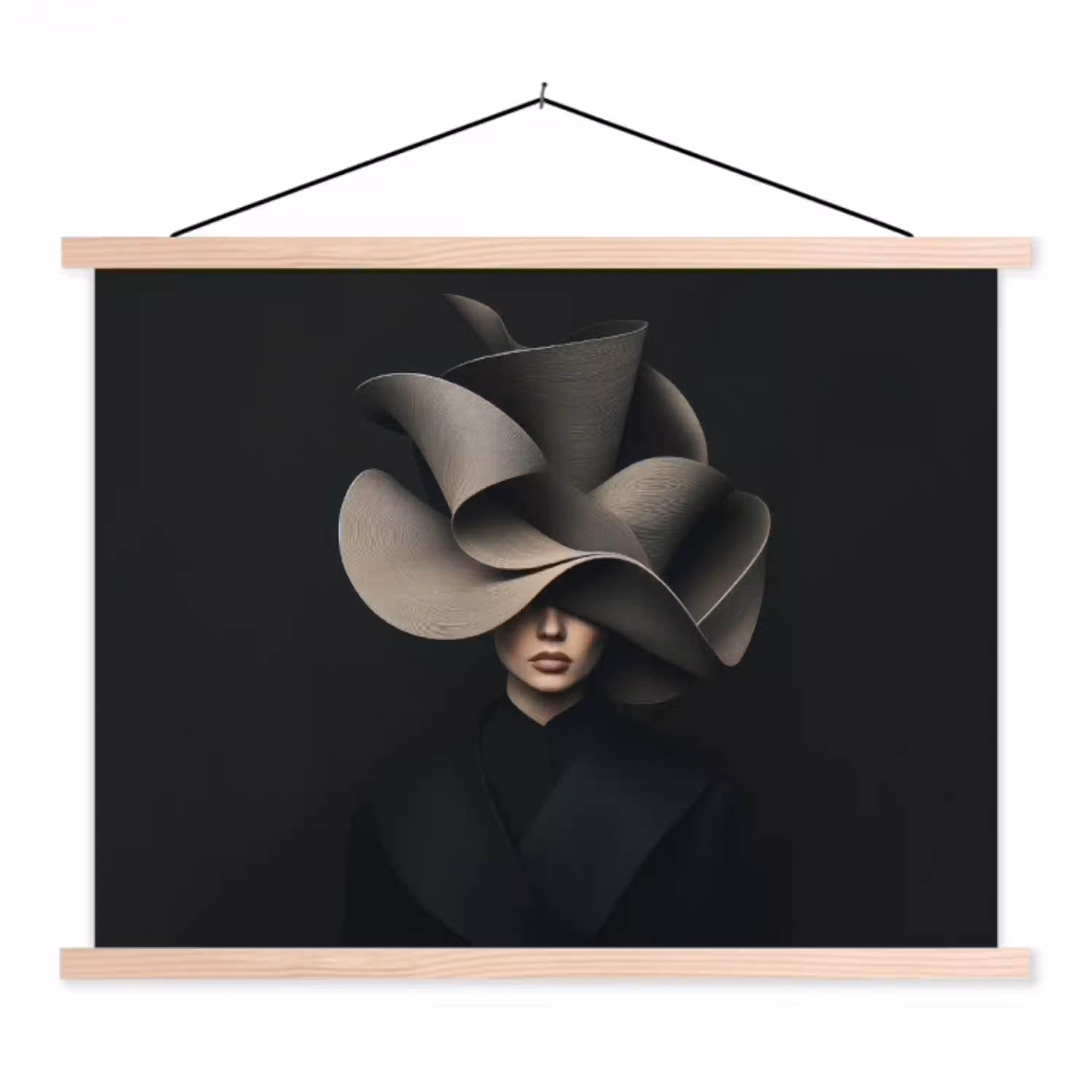 Zwarte - Hoed - Vrouw textielposter latten blank klein -3d