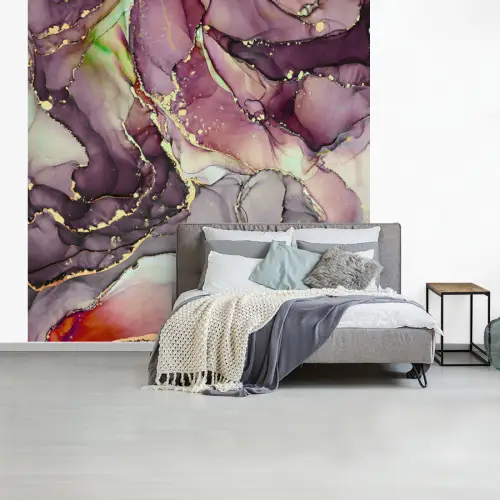 Marmer - Rood - Paars - Goud fotobehang vinyl groot -slaapkamer