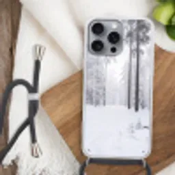 Bos - Sneeuw - Pad - Winter - Stilte Hoesje iPhone 16 Pro Max met koord klein -sfeer4