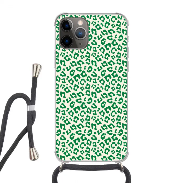 Panterprint - Groen - Beige - Dierenprint Hoesje iPhone 12 Pro met koord klein -3d