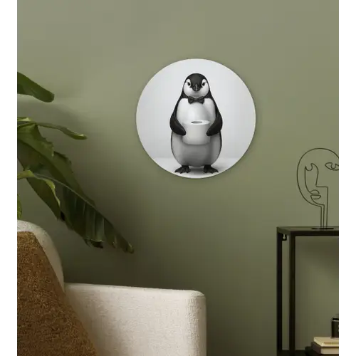 Pinguïn - WC rol - Wit Wandcirkel kunststof plaat 5mm dik klein -sfeer3
