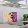 Abstract - Vrouw - Bloemenkroon - Goud keuken achterwand spatscherm klein -3d_schuin
