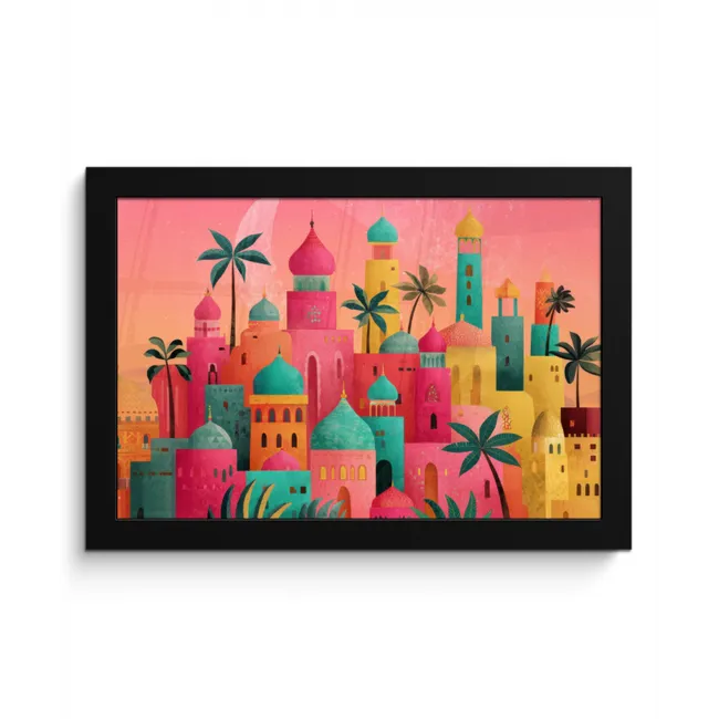 Kleurrijk - Palmbomen - Opkomende zon fotolijst zwart zonder passe partout klein -3d