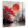 Rode zon - Rivier - brug - Bomen plexiglas 5mm klein -zzzproduct_nieuw