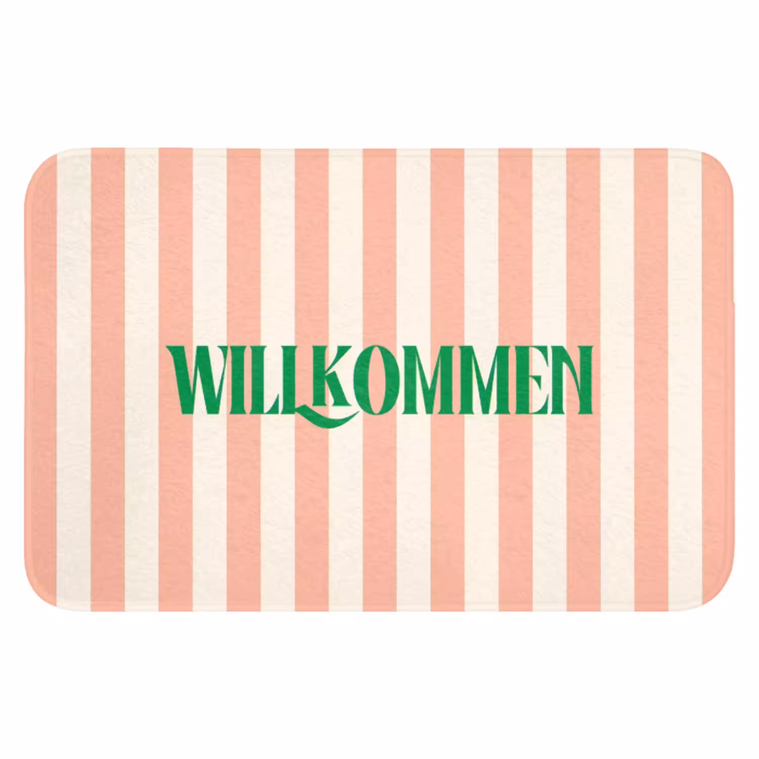 Zachtroze - Groen - Strepen - Wilkommen WCmat klein -3d