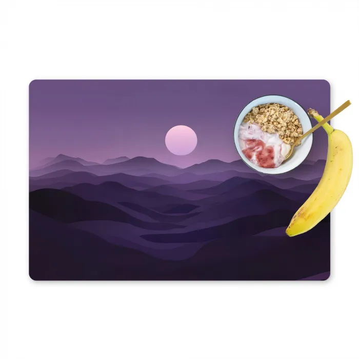 Heuvels - Paars - Mist - Zon Placemat vinyl groot -zzzproduct_Kitchenyeah-website