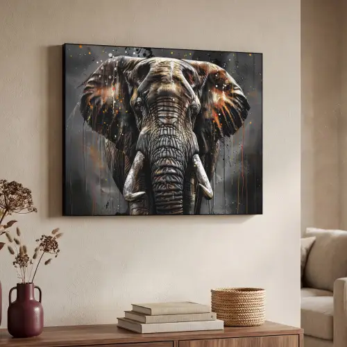 Olifant - Watercolor - Wilde dieren - Luxe Textielframe zwart klein -sfeer3