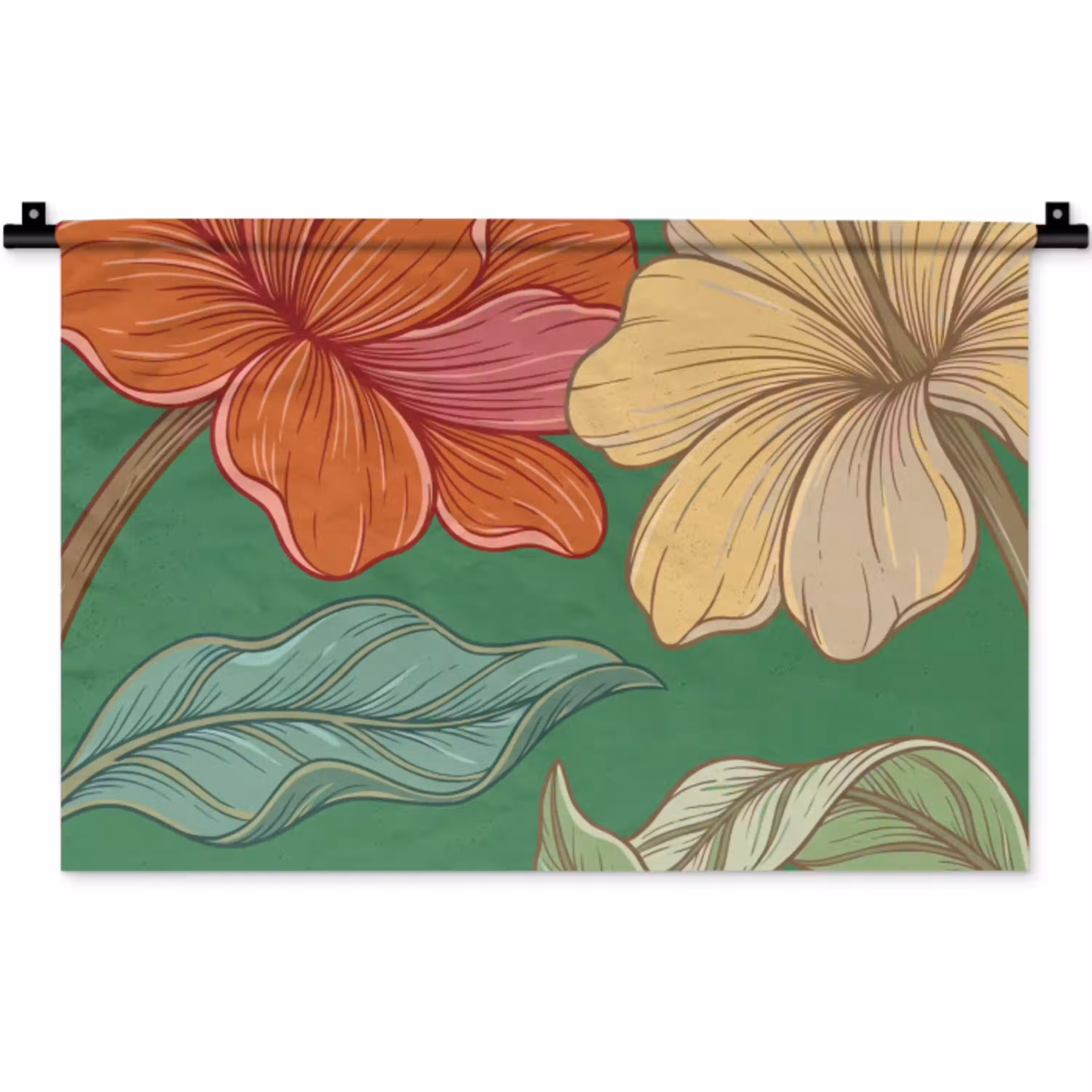 Bloemen - Groen - Illustratie Wandkleed katoen klein -zz3d