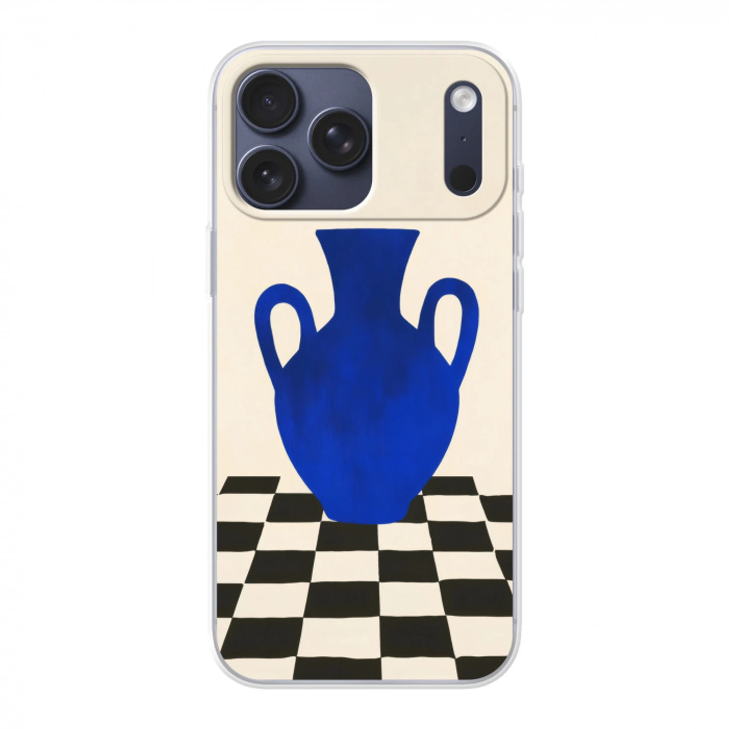 Vaas - Blauw - Geblokt - Modern Telefoonhoesje iPhone 17 Pro Max klein -3d