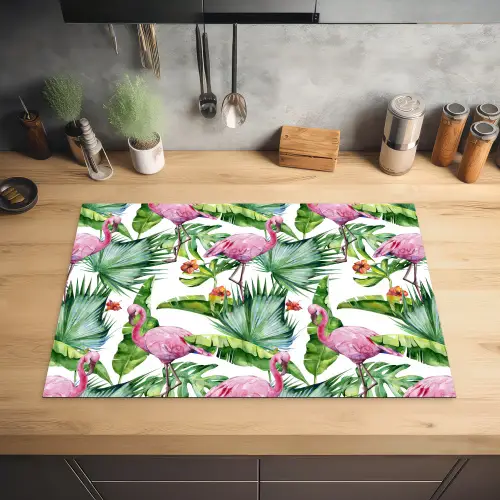 Bladeren - Flamingo - Bloemen - Jungle Inductie beschermer vinyl 3mm klein -sfeer5