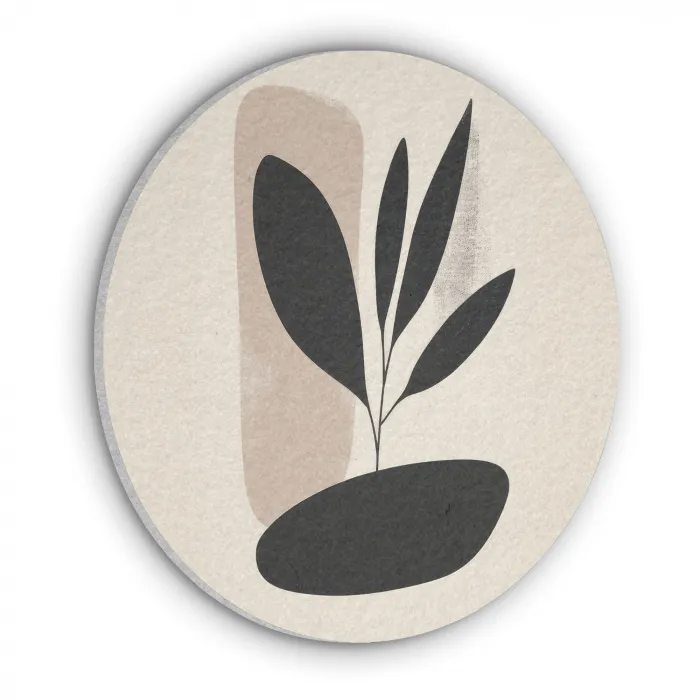 Plant - Beige - Japandi Akoestische PET Vilt - Rond klein -3d