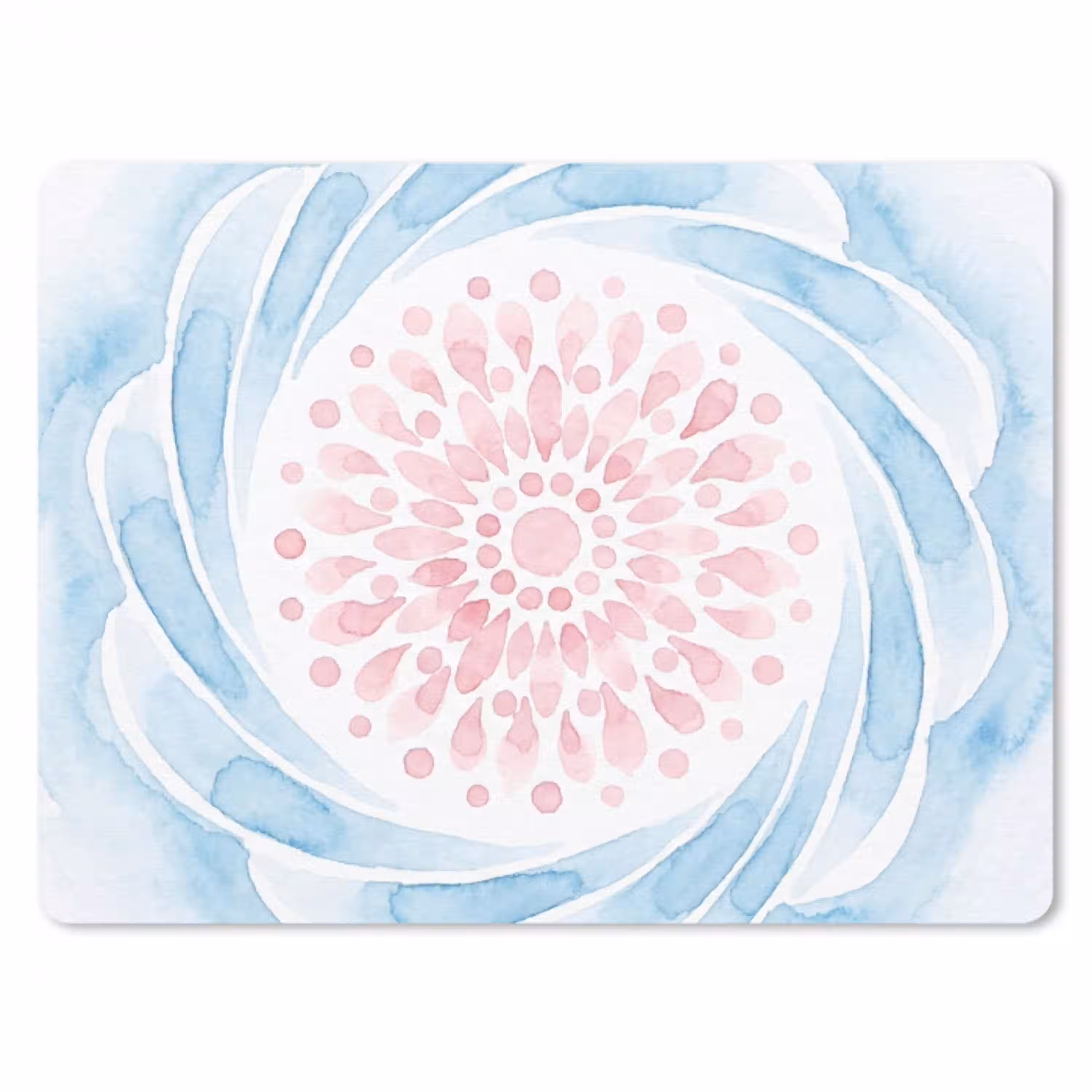 Abstract - Bloemvorm - Aquarel - Roze - Blauw muismat rubber klein -3d