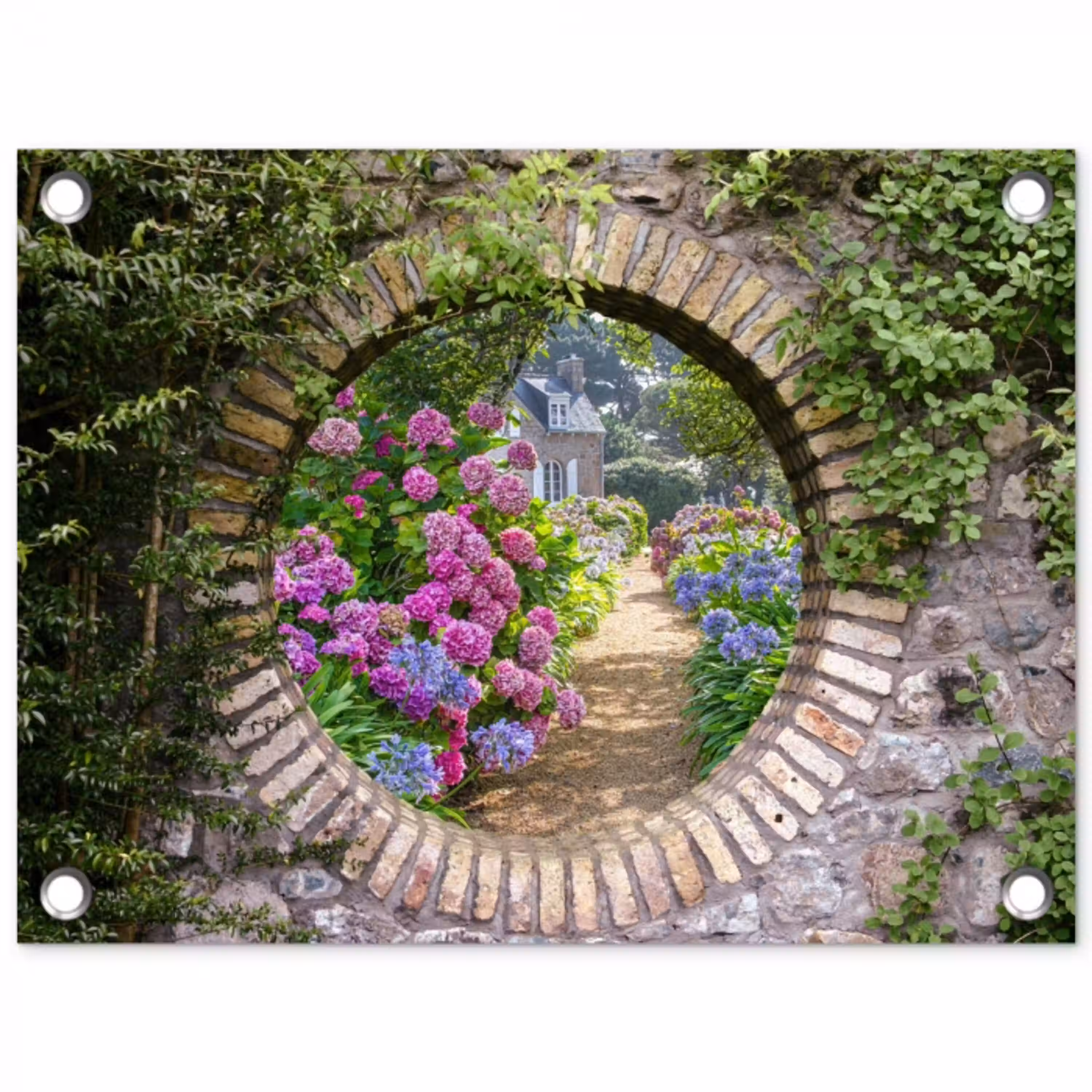 Bloemrijke tuinpoort tuinposter los doek klein -3d