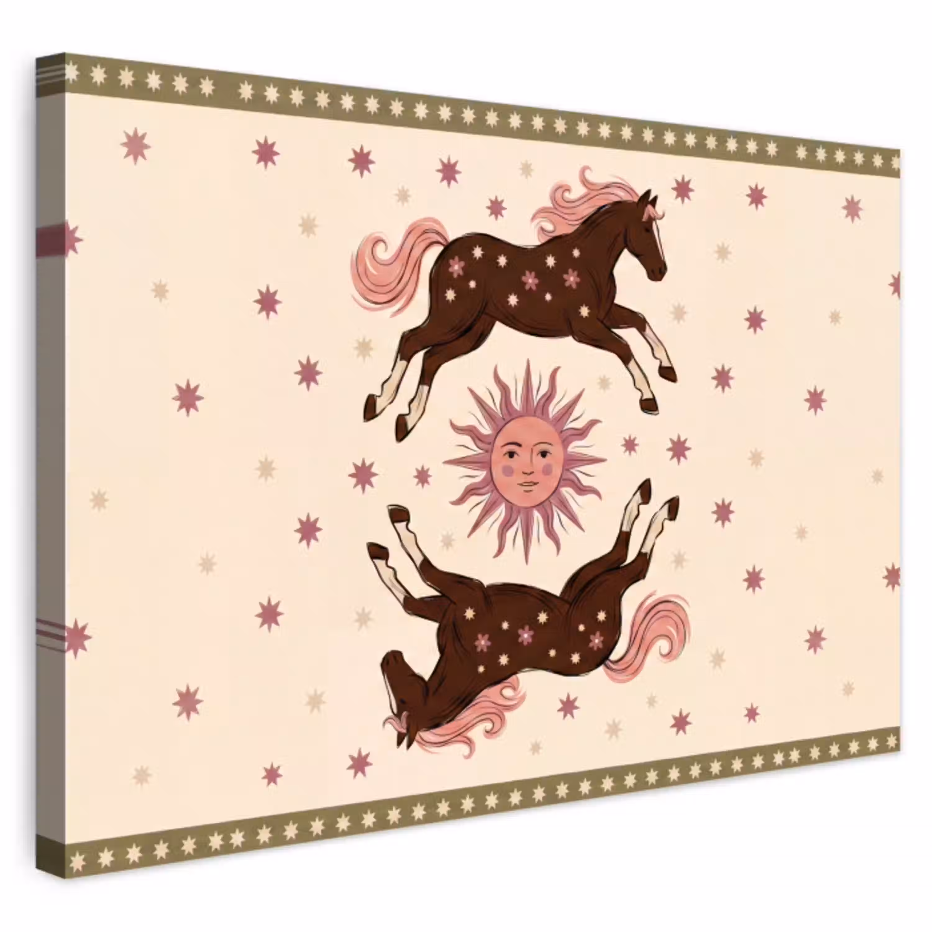 Paard - Zon - Mystiek - Illustratie - Roze Tuinposter op houten frame 2 cm dik klein -3d