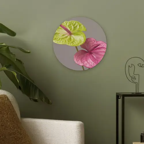 Planten - Anthurium - Groen - Roze Akoestische PET Vilt - Rond klein -sfeer2