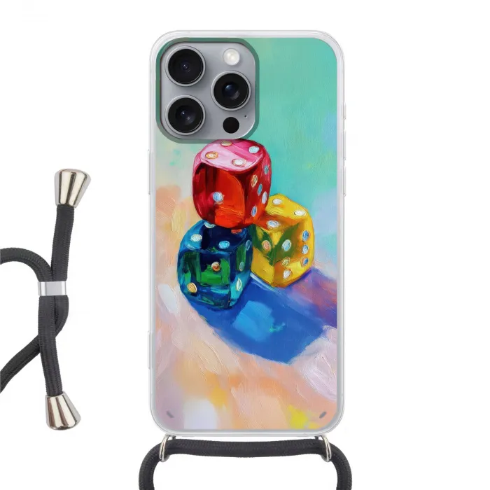 Dobbelstenen - Kleurrijk - Getallen - Stipjes Hoesje iPhone 16 Pro Max met koord klein -3d