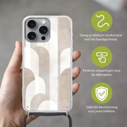 Abstracte bogen - Modern - Beige Hoesje iPhone 16 Pro Max met koord klein -sfeer2_NL