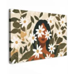 Illustratie - Vrouw - Madeliefjes - Wit Tuinposter op houten frame 2 cm dik klein -3d