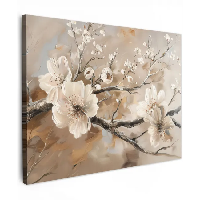 Canvas schilderij - Bloemen - Natuur - Wit - Bloesem - Abstract