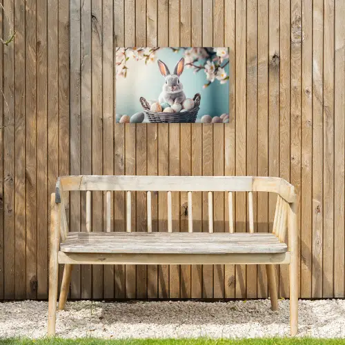 Konijn - Eieren - Mand Tuinposter op houten frame 2 cm dik klein -sfeer4