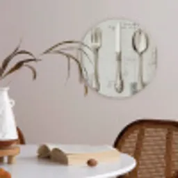 Zilver - Bestek - Hout Akoestische PET Vilt - Rond klein -sfeer3