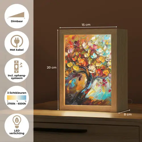 Boom - Abstract - Kleurrijk - Bloemen Light Box met kabel (Tafellamp) klein -USP_NL