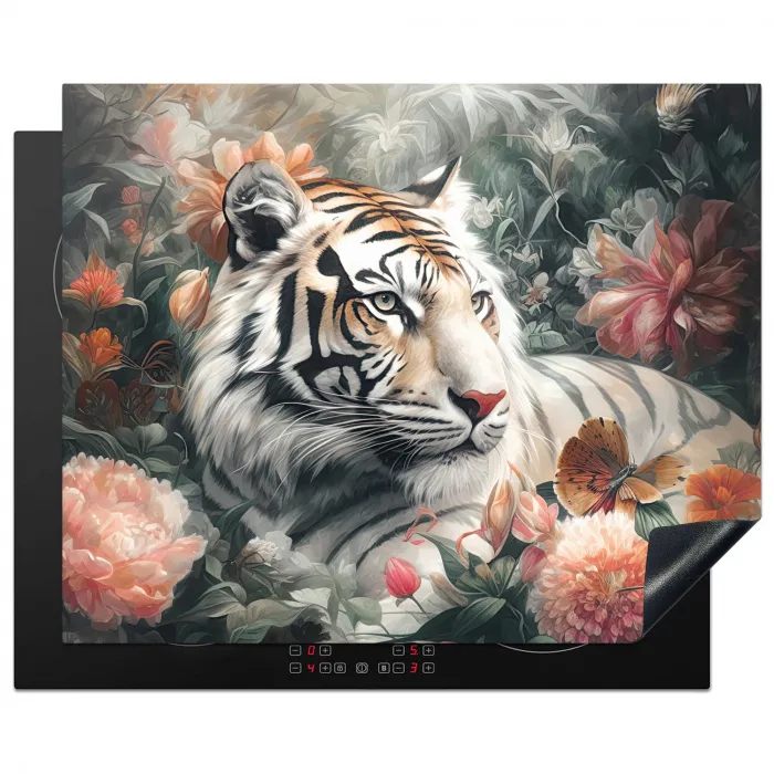 Tijger - Wilde dieren - Bloemen - Jungle Inductie beschermer vinyl 3mm groot -3d