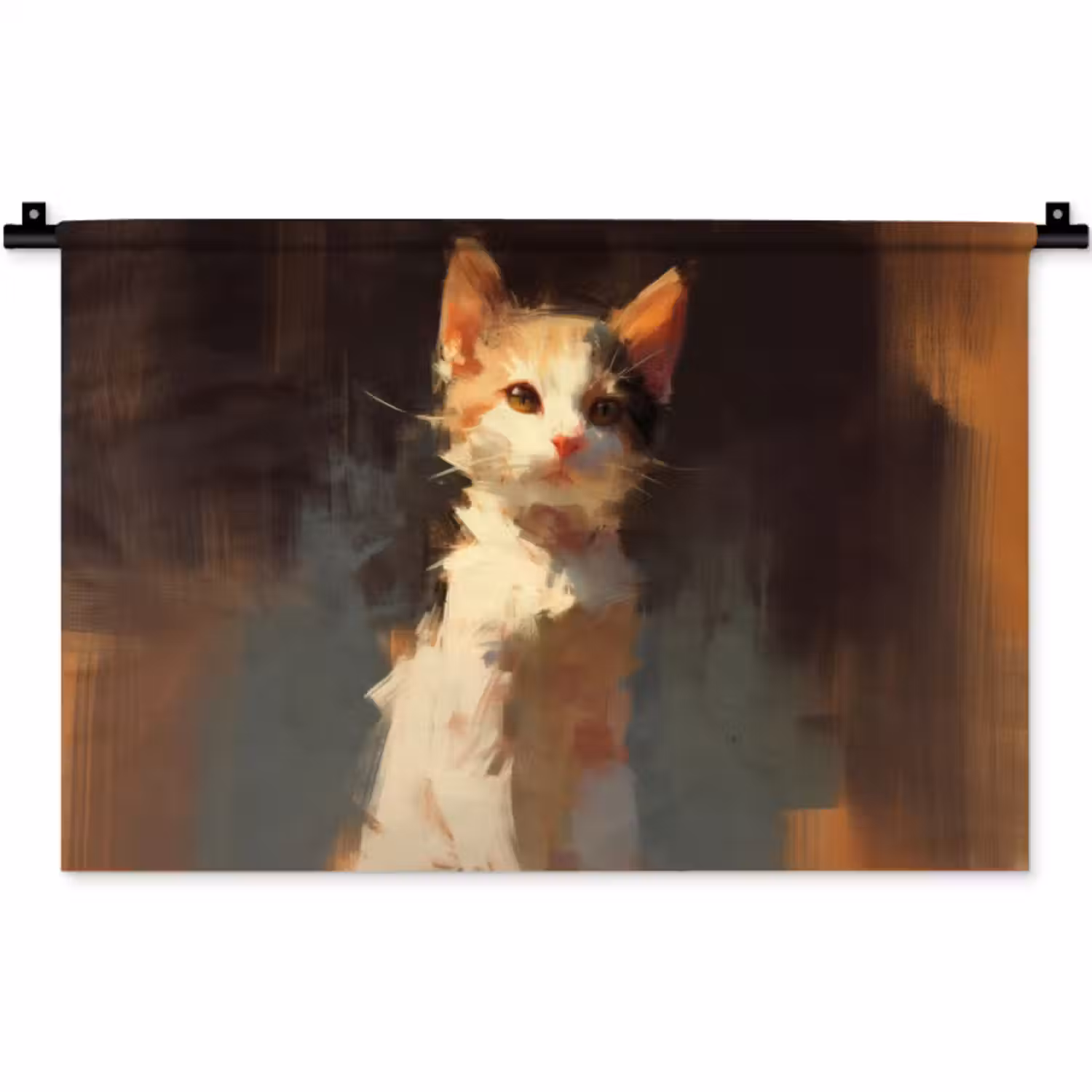 Wandkleed - Kat - Geschilderd - Artistiek - Wit