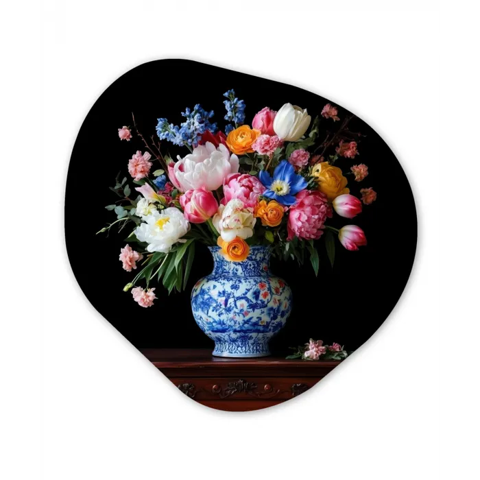 Rozen - Bloemen - Vaas - Boeket Wandcirkel Organisch Plexiglas middel -3d