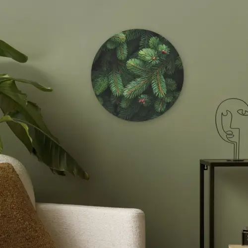 Sparrentakken - Knoppen - Naalden - Groen Akoestische PET Vilt - Rond klein -sfeer2