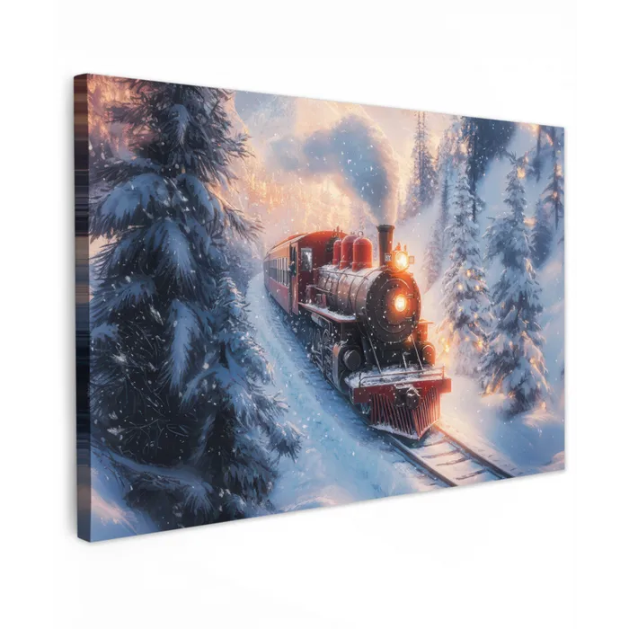 Kersttrein - Sneeuw - Winter - Kerst Tuinposter op houten frame 2 cm dik klein -3d