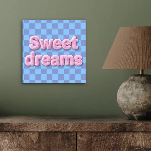 Sweet dreams - Vierkanten - Roze - Blauw aluminium wit klein -sfeer2