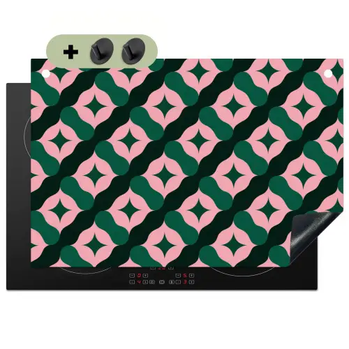 Groen - Roze - Retro - Sterren Inductie beschemer met haakjes klein 777 -3d