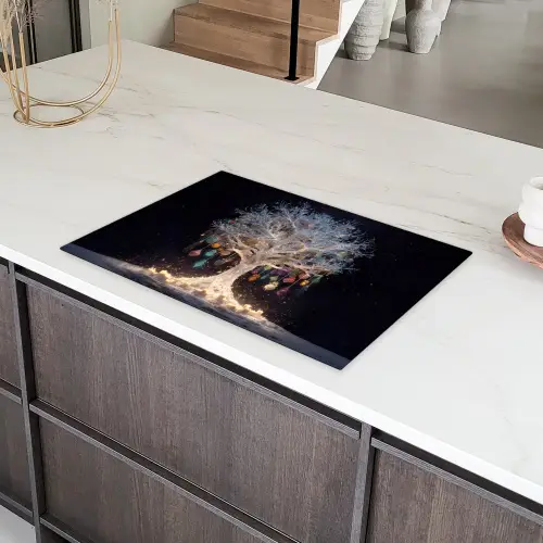 Sneeuwboom  - Lichtjes - Wit - Kleurrijk Inductie beschermer vinyl 3mm klein -sfeer8