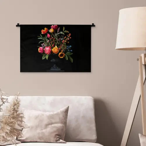 Tulpen - Bessen - Boeket - Vaas Wandkleed katoen klein -sfeer4