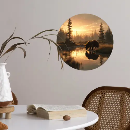 Beer - water - Bos - Ochtendlicht Wandcirkel behangsticker klein -sfeer3
