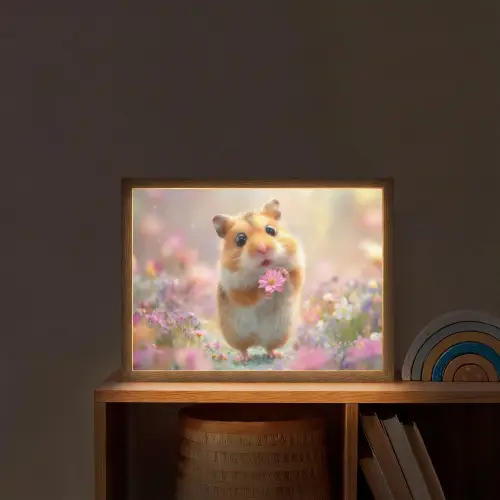 Hamster - Bloemen - Roze - Oranje Light Box met batterij (Wandlamp kind) middel -sfeer1_kind