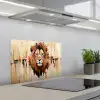 Leeuwenkop - Lijnen - Crème keuken achterwand spatscherm klein -3d_schuin