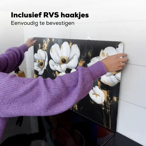 Bloemen - Wit - Abstract Inductie beschemer met haakjes klein -ky-ophangen-nl